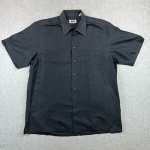 LAZO Italian‎ Linen Blend Shirt Mens XL Short Sleeve Black Made in Italy Resort